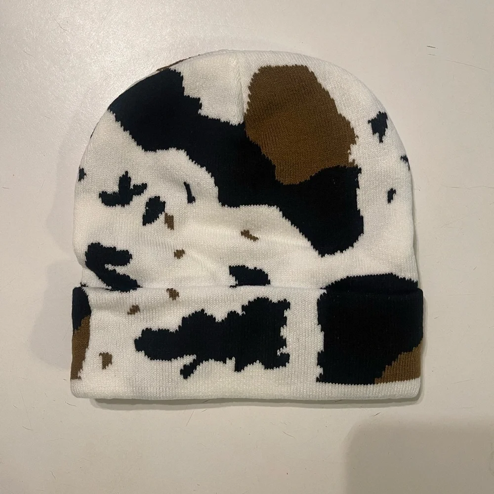 Unisex Cow Hide Print OS Knitted Beanie